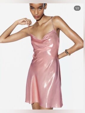 Zara Satin Sparkle Pink Mini Dress